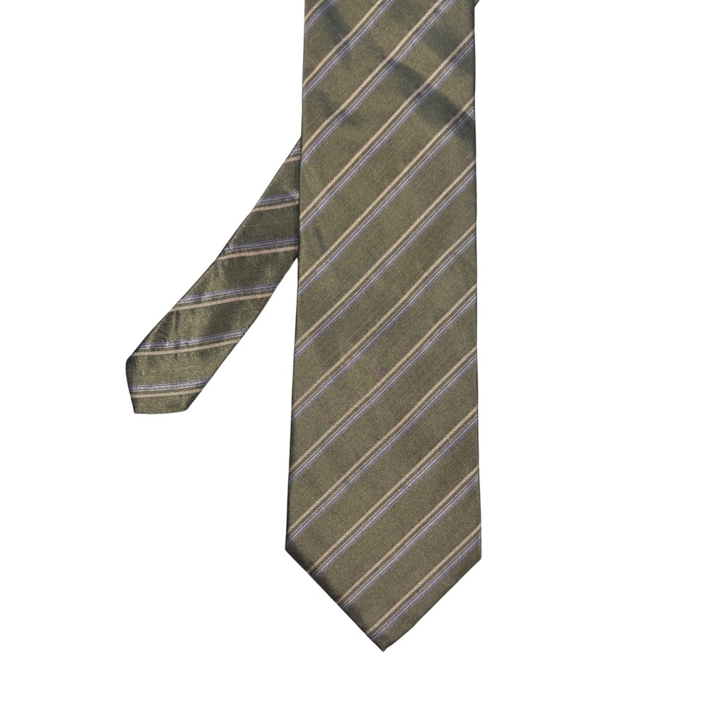 Calvin Klein Olive Green Striped Silk Necktie Designer Accessory Mens OS